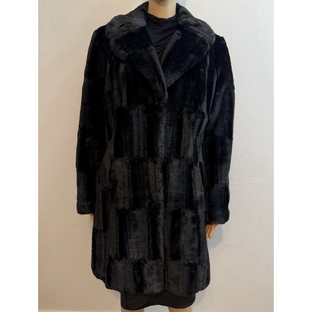 Olympia Limited Womens 80s 90s Vintage Black Brick Pattern Faux Fur Coat Size S